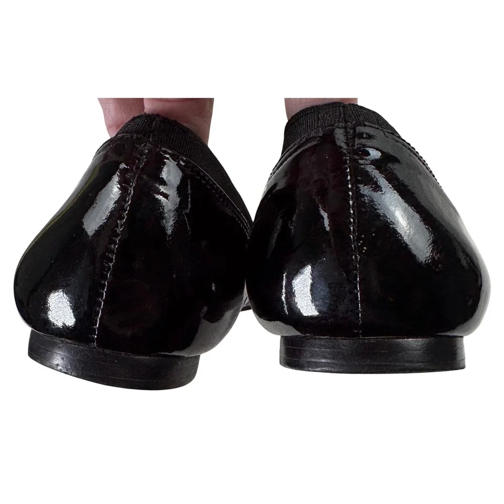Kate Spade Ballet Flats Womens 8.5M Black‎ Patent Leather Bow Gold Logo Designer